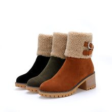 Cargar imagen en el visor de la galería, Women&#39;s thick heel leather buckle warm boots
