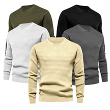 Cargar imagen en el visor de la galería, Mens Autumn And Winter Casual Loose Knitted Checkered Round Neck Hatless Versatile Long Sleeve Sweater
