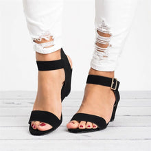 Cargar imagen en el visor de la galería, Women&#39;s Solid Color Round Toe Buckle Wedge Sandals
