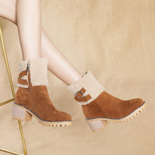 Cargar imagen en el visor de la galería, Women&#39;s thick heel leather buckle warm boots
