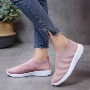 Round-toe fly-knit mesh flat women's shoes