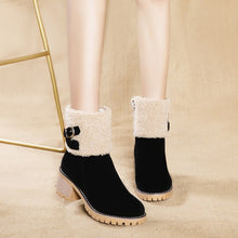 Cargar imagen en el visor de la galería, Women&#39;s thick heel leather buckle warm boots
