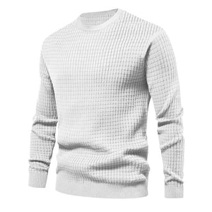 Mens Autumn And Winter Casual Loose Knitted Checkered Round Neck Hatless Versatile Long Sleeve Sweater