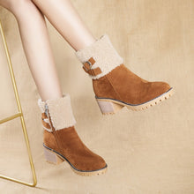 Cargar imagen en el visor de la galería, Women&#39;s thick heel leather buckle warm boots
