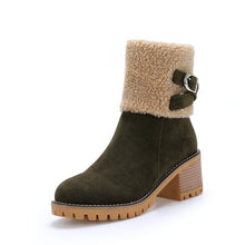 Cargar imagen en el visor de la galería, Women&#39;s thick heel leather buckle warm boots
