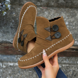 Stitched flat high-top short boots