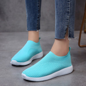 Round-toe fly-knit mesh flat women's shoes