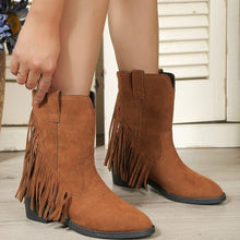 Cargar imagen en el visor de la galería, Winter tassel thick heel pointed toe high boots
