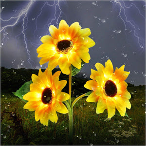 Led Solar Sunflower Three Head Lawn Garden Decorative Landscape Outdoor Lamp