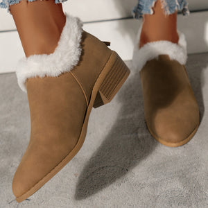 Winter Fashion Thick Heel Short Boots For Women With Plush Lining And Casual Rear Zipper Short Boots