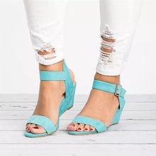 Cargar imagen en el visor de la galería, Women&#39;s Solid Color Round Toe Buckle Wedge Sandals
