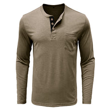 Cargar imagen en el visor de la galería, Mens Casual Round Neck Buttons Shirt Tops Soild Color Long Sleeves Slim Fit Tee
