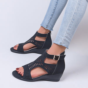 Women's Summer Hollow Wedge Buckle Comfortable Sandals