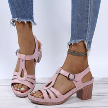 Cargar imagen en el visor de la galería, Summer women&#39;s metal buckle hollow high-heeled sandals
