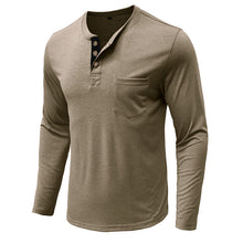 Cargar imagen en el visor de la galería, Mens Casual Round Neck Buttons Shirt Tops Soild Color Long Sleeves Slim Fit Tee
