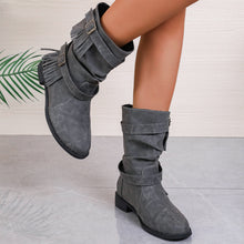 Cargar imagen en el visor de la galería, Women&#39;s Ankle Boots With Buckle Retro Combat Ankle Boots Fall Winter PU Leather Short Boots
