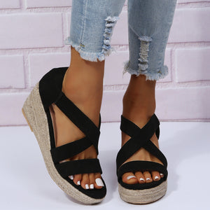 Women's Round Toe Wedge Strap Sandals