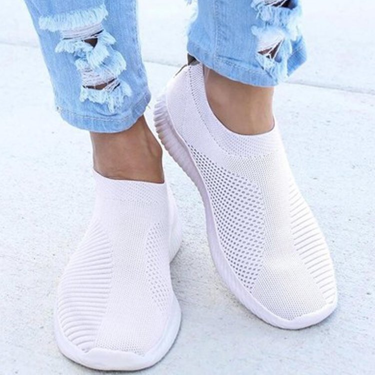 Round-toe fly-knit mesh flat women's shoes