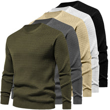 Cargar imagen en el visor de la galería, Mens Autumn And Winter Casual Loose Knitted Checkered Round Neck Hatless Versatile Long Sleeve Sweater
