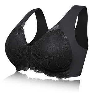 Women's Plus Size Lace Wide Straps Wireless Bra Front Closure Push Up Bras