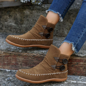 Stitched flat high-top short boots