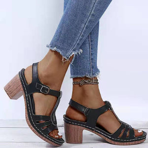 Summer women's metal buckle hollow high-heeled sandals