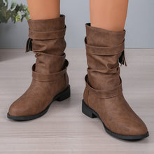 Cargar imagen en el visor de la galería, Women&#39;s Ankle Boots With Buckle Retro Combat Ankle Boots Fall Winter PU Leather Short Boots
