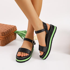 Women's Color Block Round Toe Buckle Sandals