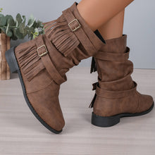 Cargar imagen en el visor de la galería, Women&#39;s Ankle Boots With Buckle Retro Combat Ankle Boots Fall Winter PU Leather Short Boots
