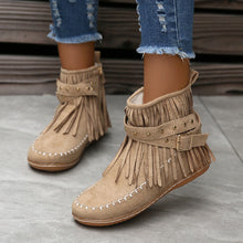 Load image into Gallery viewer, Women&#39;s Suede Fringe Drop Round Toe Flat Boots
