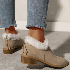 Winter Fashion Thick Heel Short Boots For Women With Plush Lining And Casual Rear Zipper Short Boots