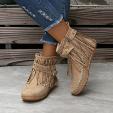 Load image into Gallery viewer, Women&#39;s Suede Fringe Drop Round Toe Flat Boots
