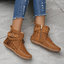 Load image into Gallery viewer, Women&#39;s Suede Fringe Drop Round Toe Flat Boots
