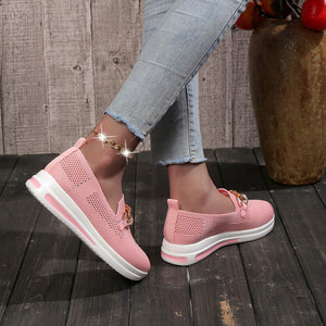 Metal buckle mesh breathable thick heel casual women's shoes