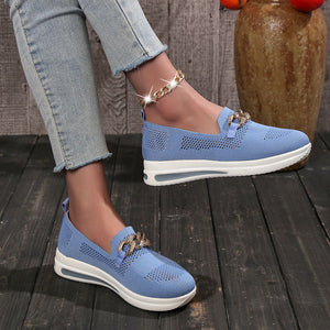 Metal buckle mesh breathable thick heel casual women's shoes