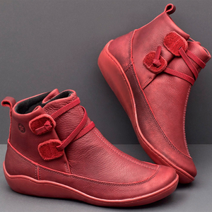 Women Casual Braided Strap Lether PU Flat Heel Boots