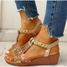 Cargar imagen en el visor de la galería, Women&#39;s Casual Rhinestone Wedge Round Toe Sandals
