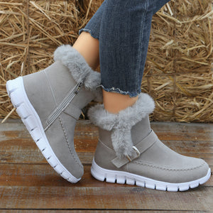 Plus Size Round Toe Flat Solid Color Buckle Fashion Boots