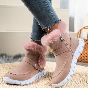 Plus Size Round Toe Flat Solid Color Buckle Fashion Boots