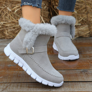 Plus Size Round Toe Flat Solid Color Buckle Fashion Boots