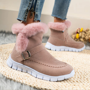 Plus Size Round Toe Flat Solid Color Buckle Fashion Boots