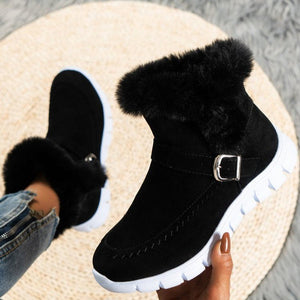 Plus Size Round Toe Flat Solid Color Buckle Fashion Boots