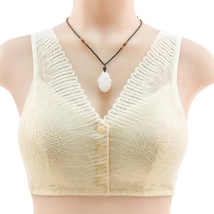 Ladies Soft Cotton Lace Front Button Bra