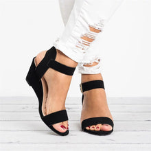 Cargar imagen en el visor de la galería, Women&#39;s Solid Color Round Toe Buckle Wedge Sandals
