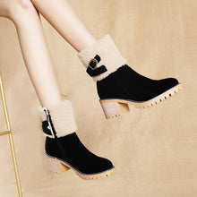 Cargar imagen en el visor de la galería, Women&#39;s thick heel leather buckle warm boots
