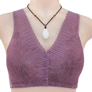 Ladies Soft Cotton Lace Front Button Bra