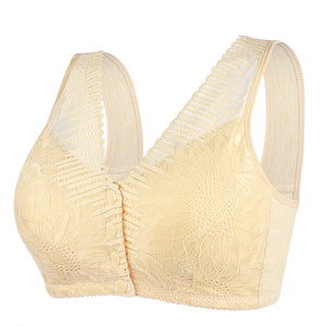 Ladies Soft Cotton Lace Front Button Bra