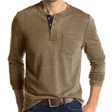 Cargar imagen en el visor de la galería, Mens Casual Round Neck Buttons Shirt Tops Soild Color Long Sleeves Slim Fit Tee
