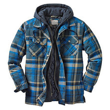 Cargar imagen en el visor de la galería, Shirt Jacket for Men Button and Zip Closure Plaid Thickened Loose Men&#39;s Casual Jacket Color Matching
