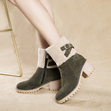 Cargar imagen en el visor de la galería, Women&#39;s thick heel leather buckle warm boots
